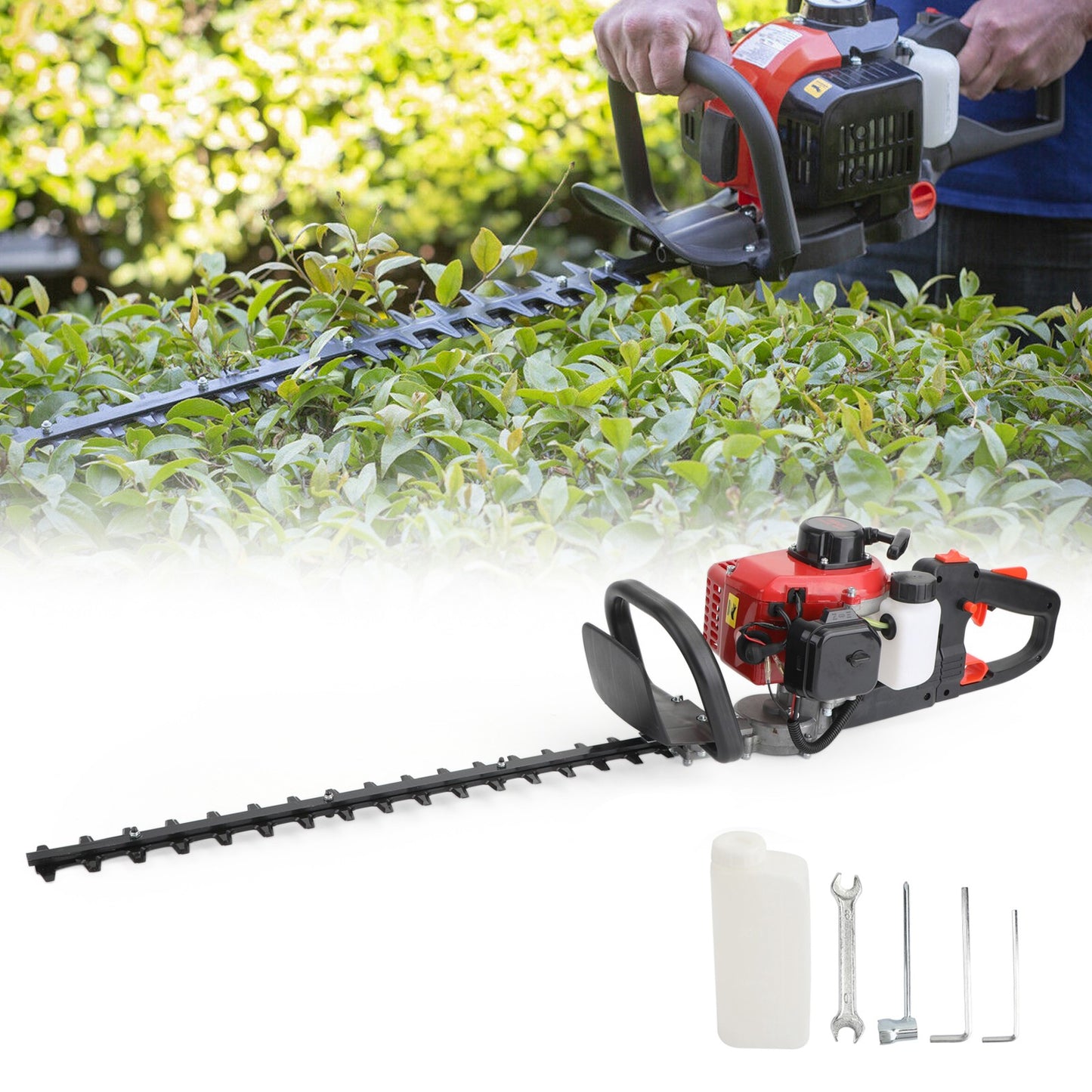 24" Double Sided Blade 26cc Gas Hedge Trimmer Recoil Gasoline Trim *
