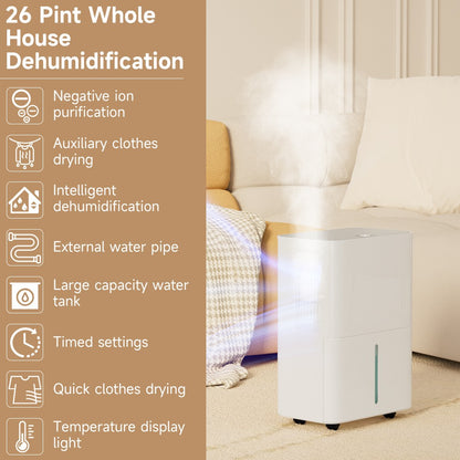 2500 Sq. ft Dehumidifier for Basement Large Room, 26 Pints, 3 Modes, Drain Hose