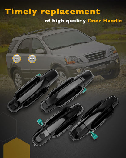 4Pcs Exterior Door Handle w/ Keyhole Set Front & Rear Side For 03-09 Kia Sorento