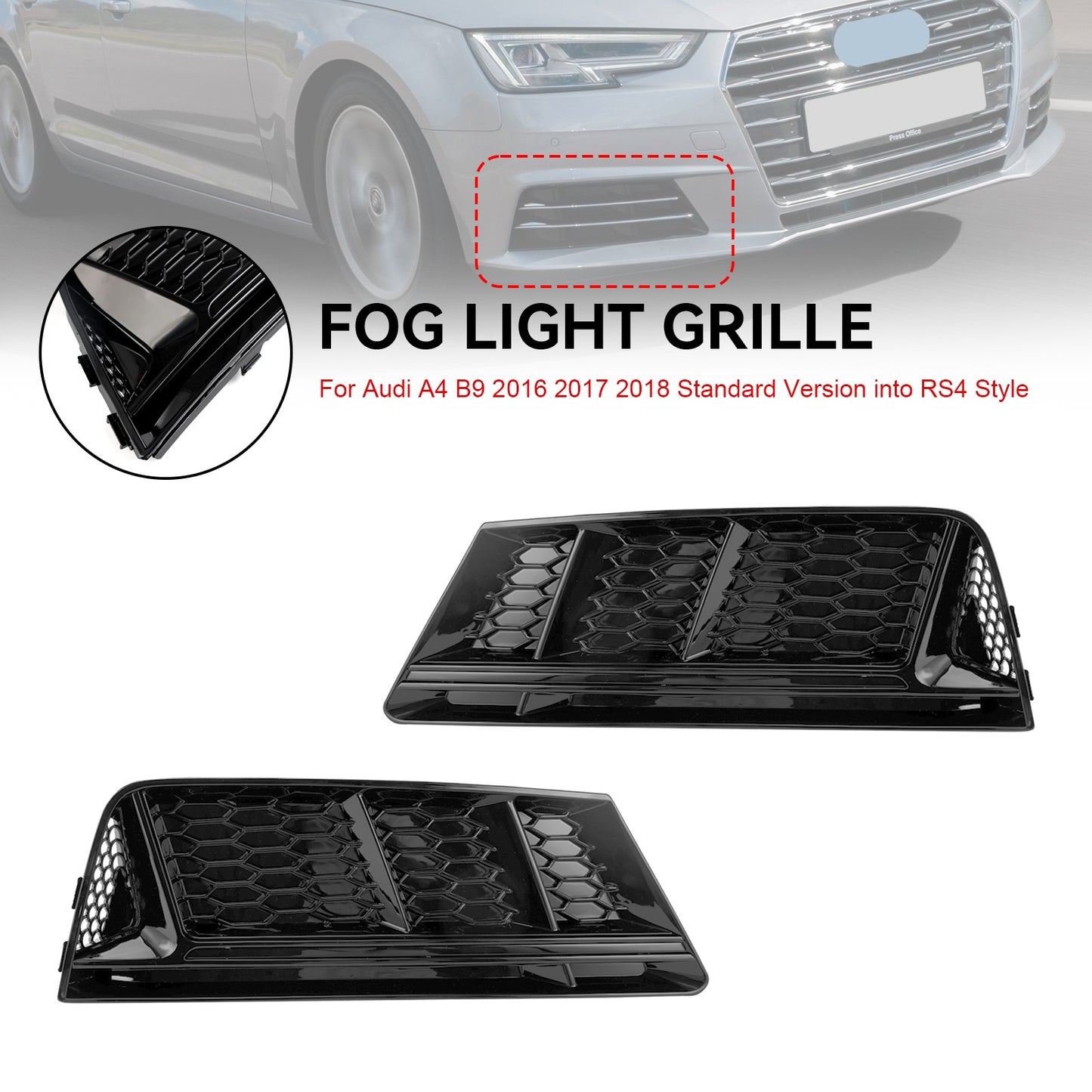 Front Fog Light Grill Lower Bumper Grille Chrome Fits For AUDI A4 B9 2016-2018