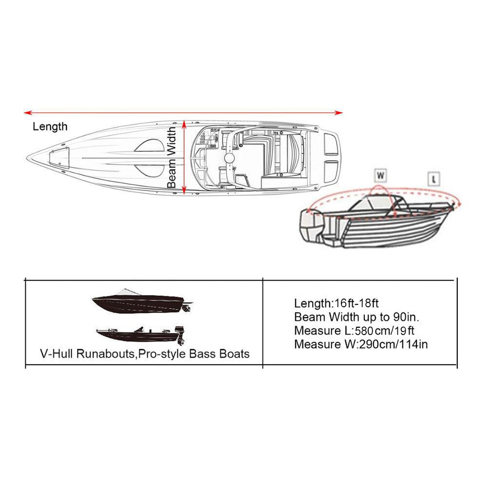 Heavy Duty Boat Cover Waterproof 210D Black For 16-18Ft Fishing Jon Boat L Beam