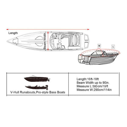 Heavy Duty Boat Cover Waterproof 210D Black For 16-18Ft Fishing Jon Boat L Beam