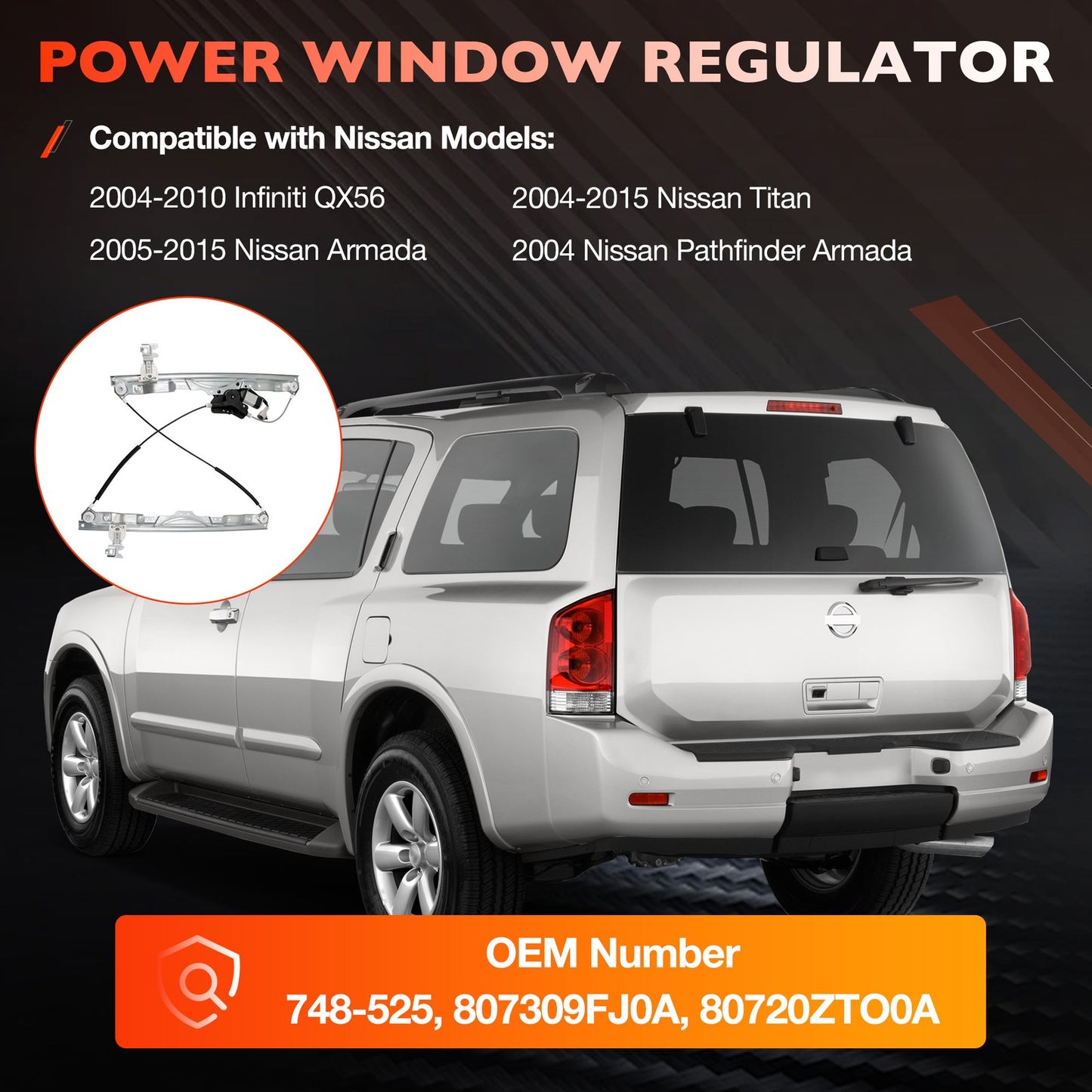 Front Passenger Side Power Window Regulator w/ Motor For Nissan Titan 2004-2015