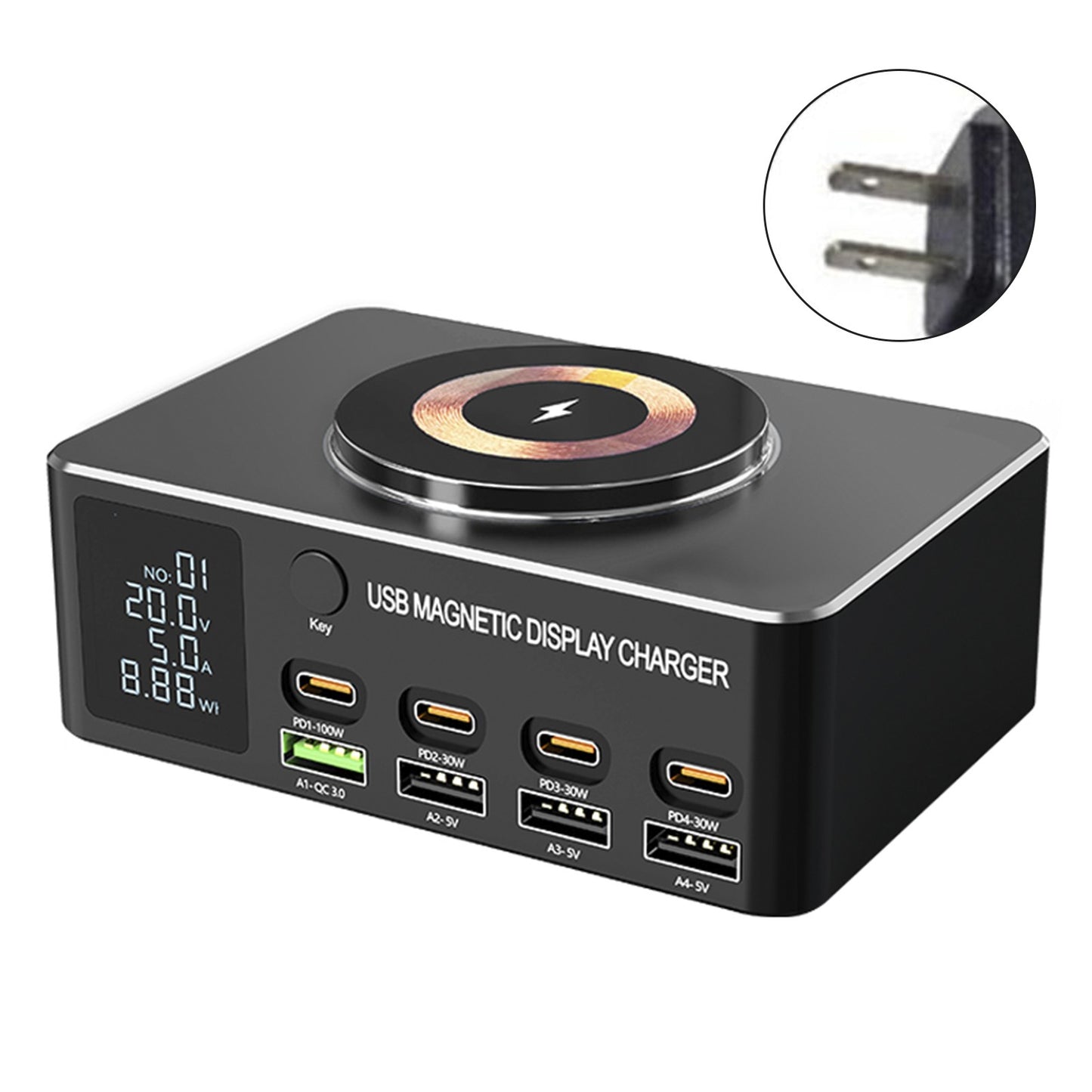 140W Fast Charging Charger Intelligent Digital Display PD100W Magnetic Wireless