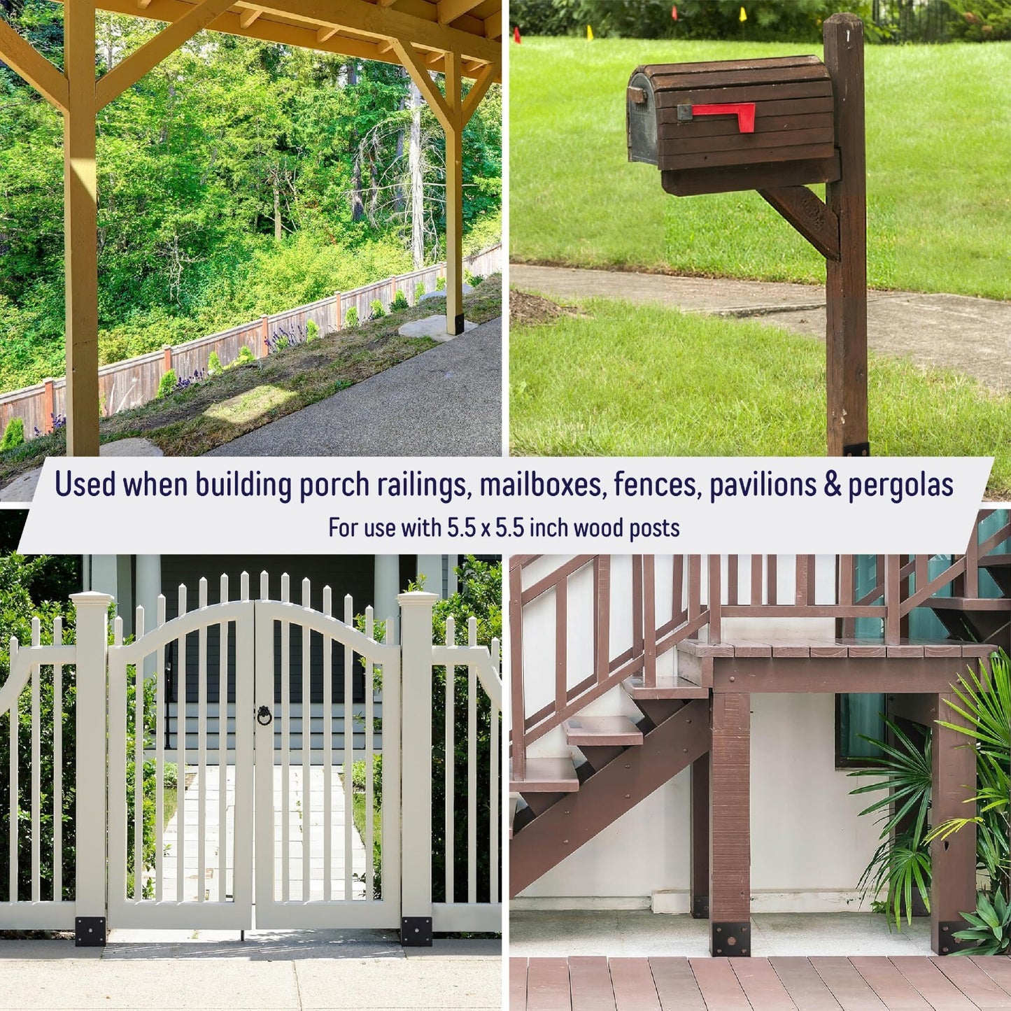 U Shaped 6x6 Deck Post Concrete Anchor Spike Fence Base, Black Powder Coated (4)