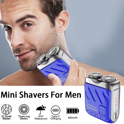 Double Ring Pocket Travel Shaver Mini Men Shaver Portable Beard Razor Blue