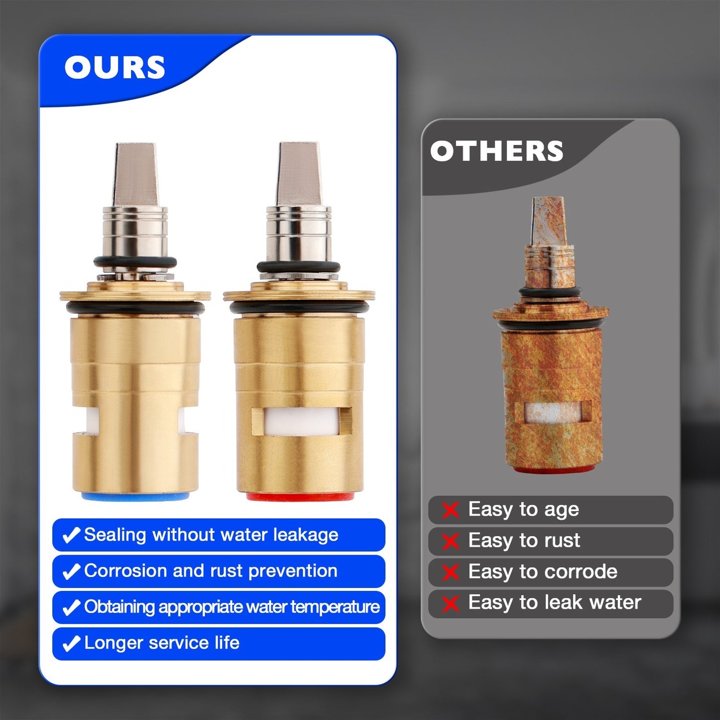 Ceramic 1/4-Turn Cold & Hot Valve Cartridge Kit 1-099XKJKABNF 1-100XKJKABNF