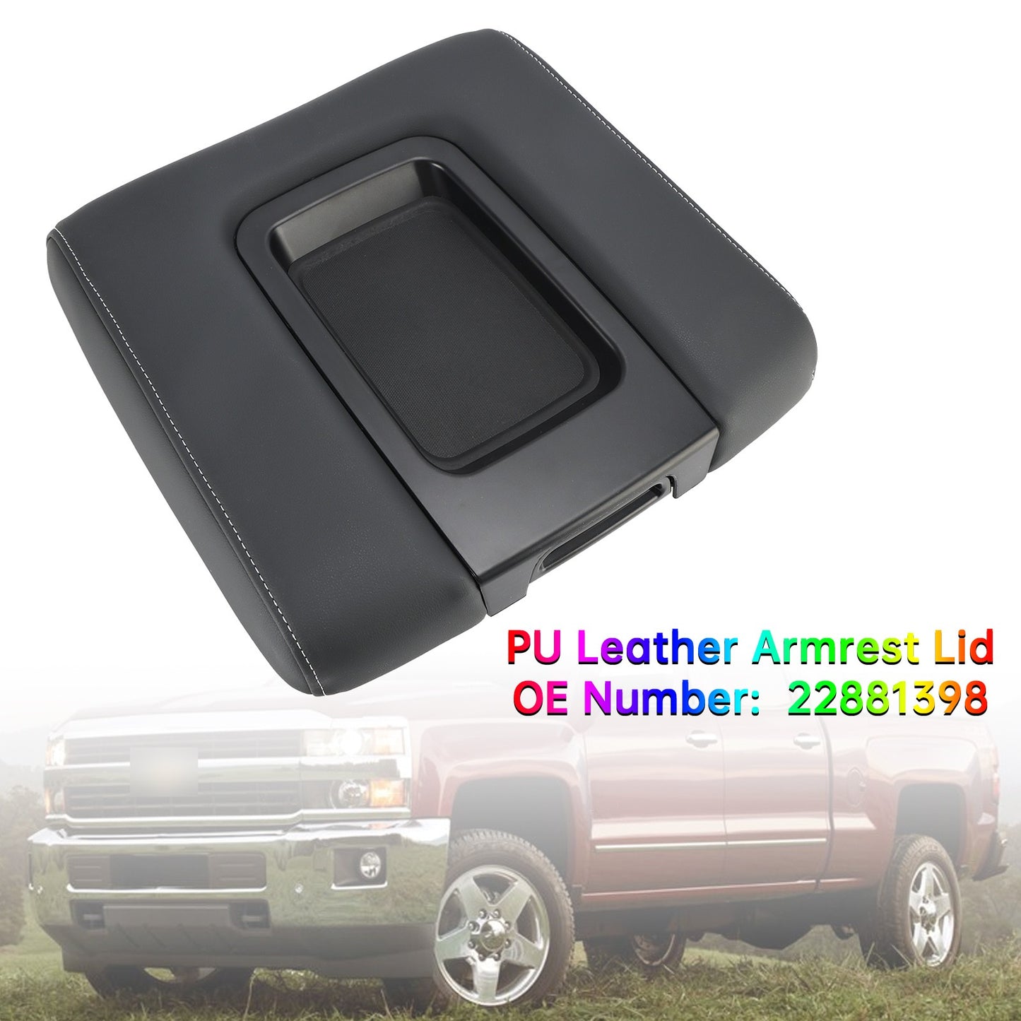 PU Leather Armrest Lid 22881398 For Chevy Silverado 1500 2500 3500 2015-2019