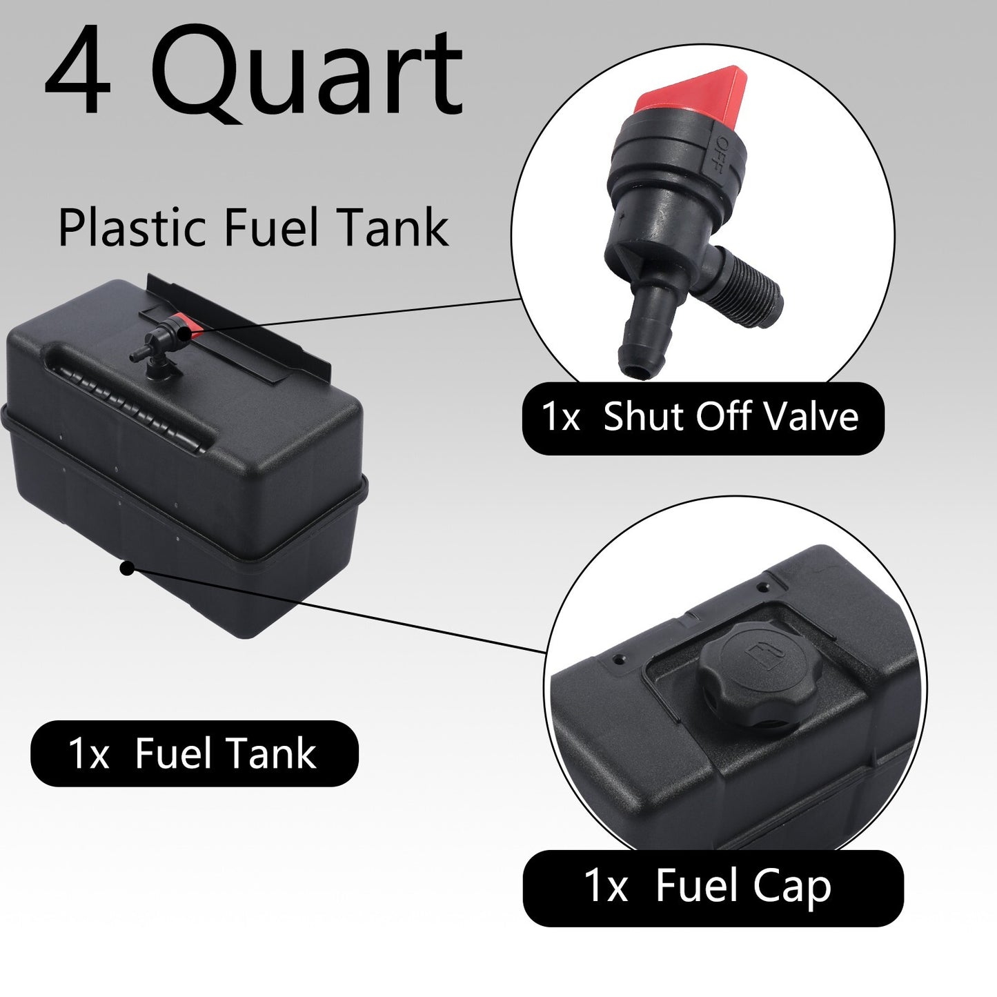 4 Quart Plastic Fuel Tank w/ Cap & Shut-Off Valve Fit for Briggs & Stratt 691993