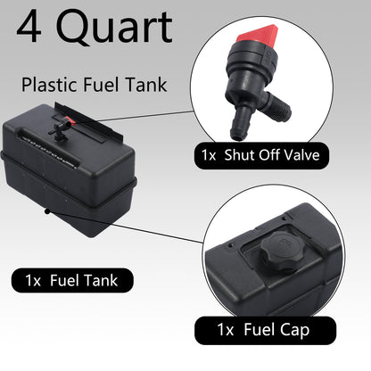 4 Quart Plastic Fuel Tank w/ Cap & Shut-Off Valve Fit for Briggs & Stratt 691993