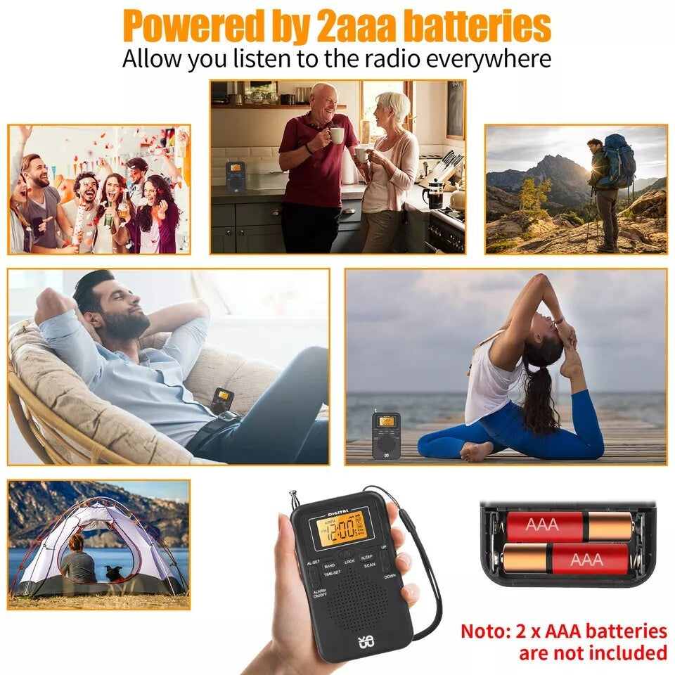 Portable Pocket AM FM Radio w/Digital LCD Screen Display Loud Speaker for Sports