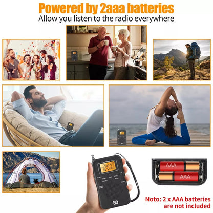 Portable Pocket AM FM Radio w/Digital LCD Screen Display Loud Speaker for Sports