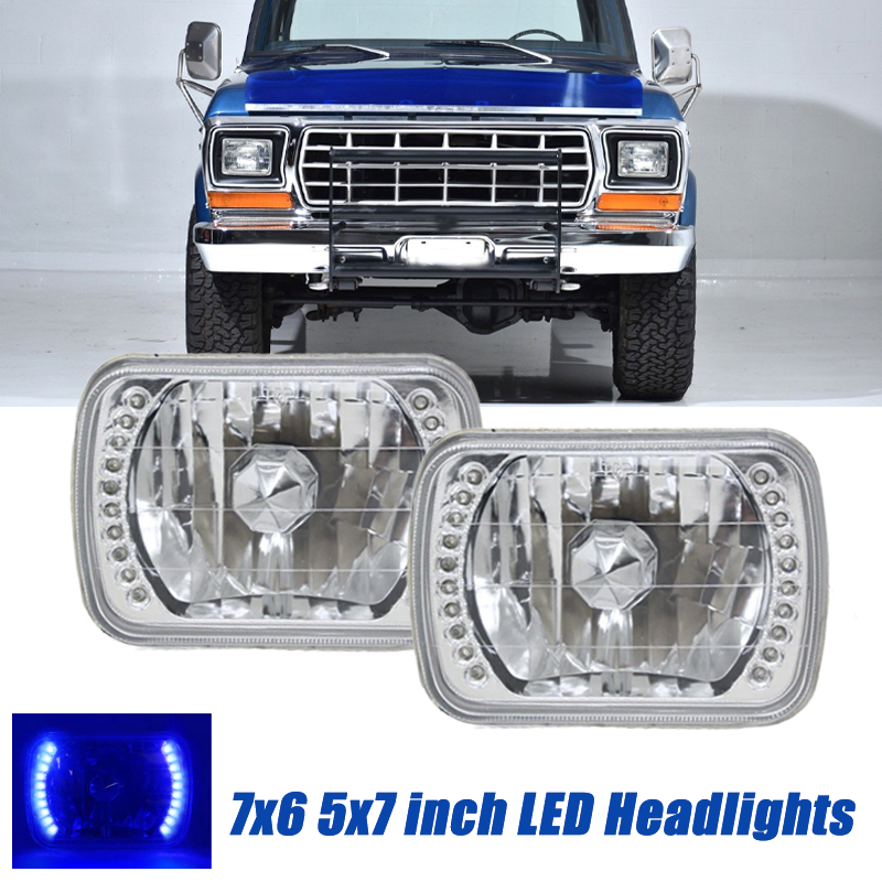 Pair For 1978-1986 Ford F150 F250 F350 7x6 5x7 inch LED Square Blue Headlights