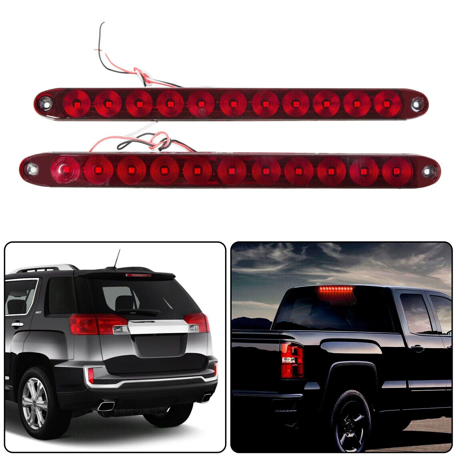 Solid Spare 4PCS 16" Red Truck Trailer Light Bar 11 LED Stop Turn Tail Brake Lights Strip