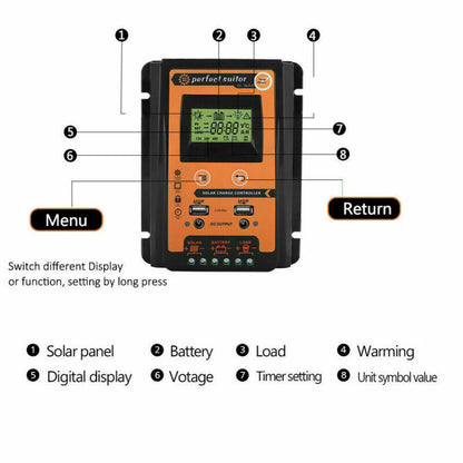 70A Solar Charger Controller 12/24V Dual USB Battery Panel Regulator