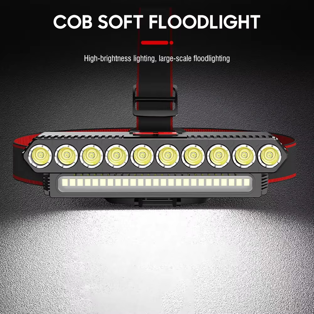 Super Bright 10 LED Dual Light Source Led Headlights Rechargeable And Waterproof