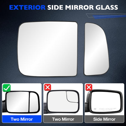 Passenger Right Upper & Lower Side Mirror Glass w/ Holder For 2010-2020 RAM 1500