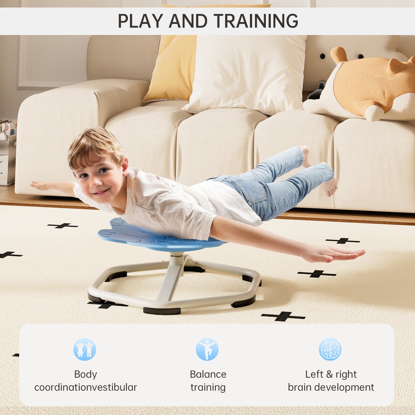 Sit+Spin 360°Sensory Spinning Seat Swivel Toy Kids elephant Wobble Chair Stool