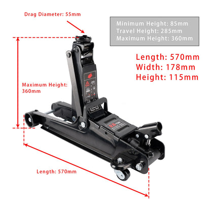 Low Profile Floor Jack 2.5 Ton (5500 lbs)  3.35"-14.17" Height Lifting Range