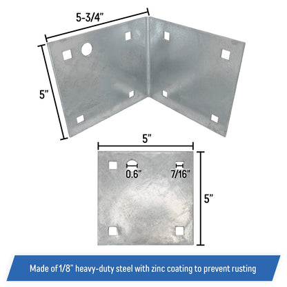 Stationary & Floating Dock Inside Corner Kit, 4 Inside Corners, 8 Backer Plates