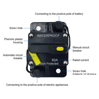 80A Circuit Breaker with Reset Waterproof for Auto Trailer Truck RV Marine Audio