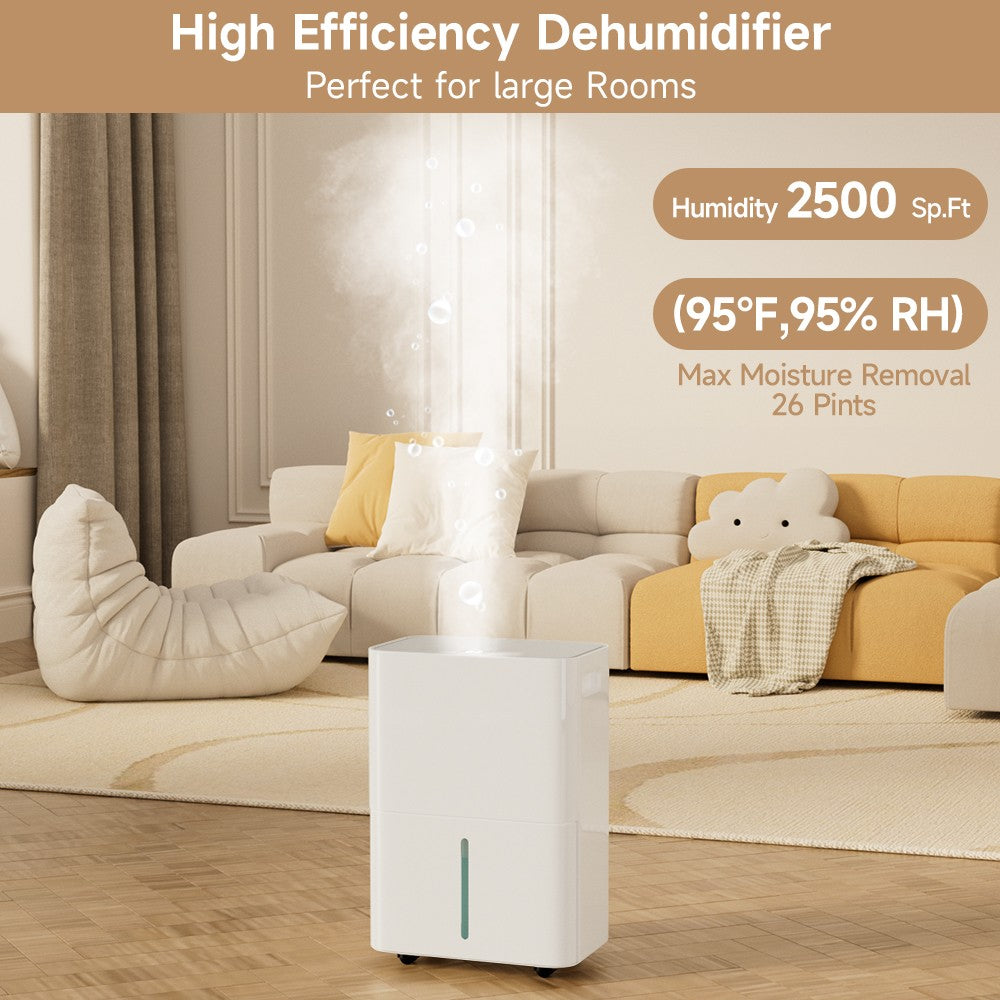2500 Sq. ft Dehumidifier for Basement Large Room, 26 Pints, 3 Modes, Drain Hose