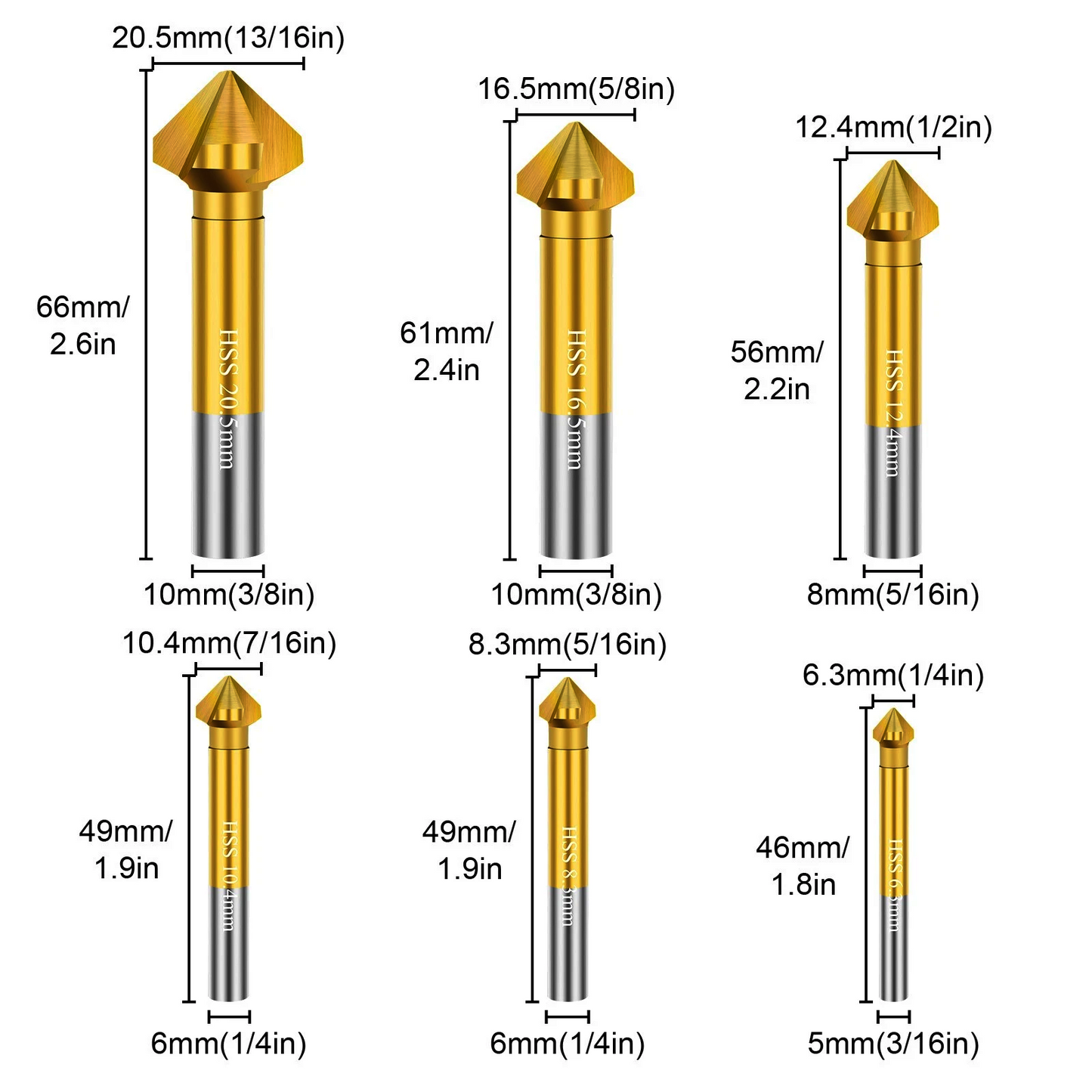 6pcs HSS 90?? Countersink Drill Bit Set 3 Flute Chamfering Tool for Steel Wood