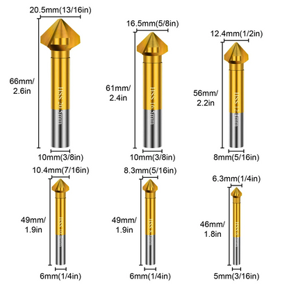 6pcs HSS 90?? Countersink Drill Bit Set 3 Flute Chamfering Tool for Steel Wood