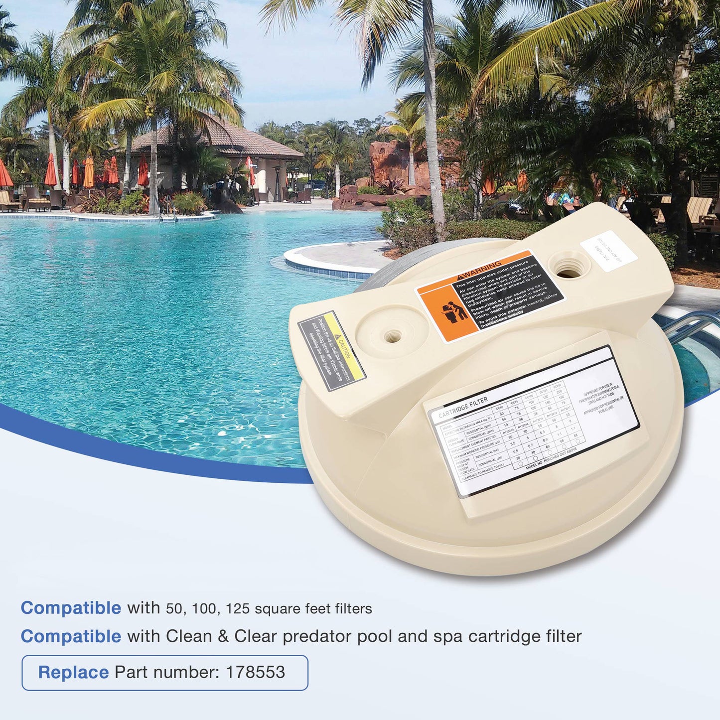 Pool Filter Cover Lid Fit Pentair Clean & Clear Predator 50 100 125 Square Feet