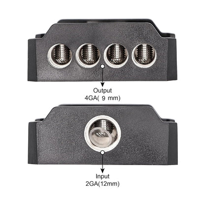 2PCS 1/0 Gauge Input to 2 x 1/0 Gauge Output Power/Ground Distribution Block Set