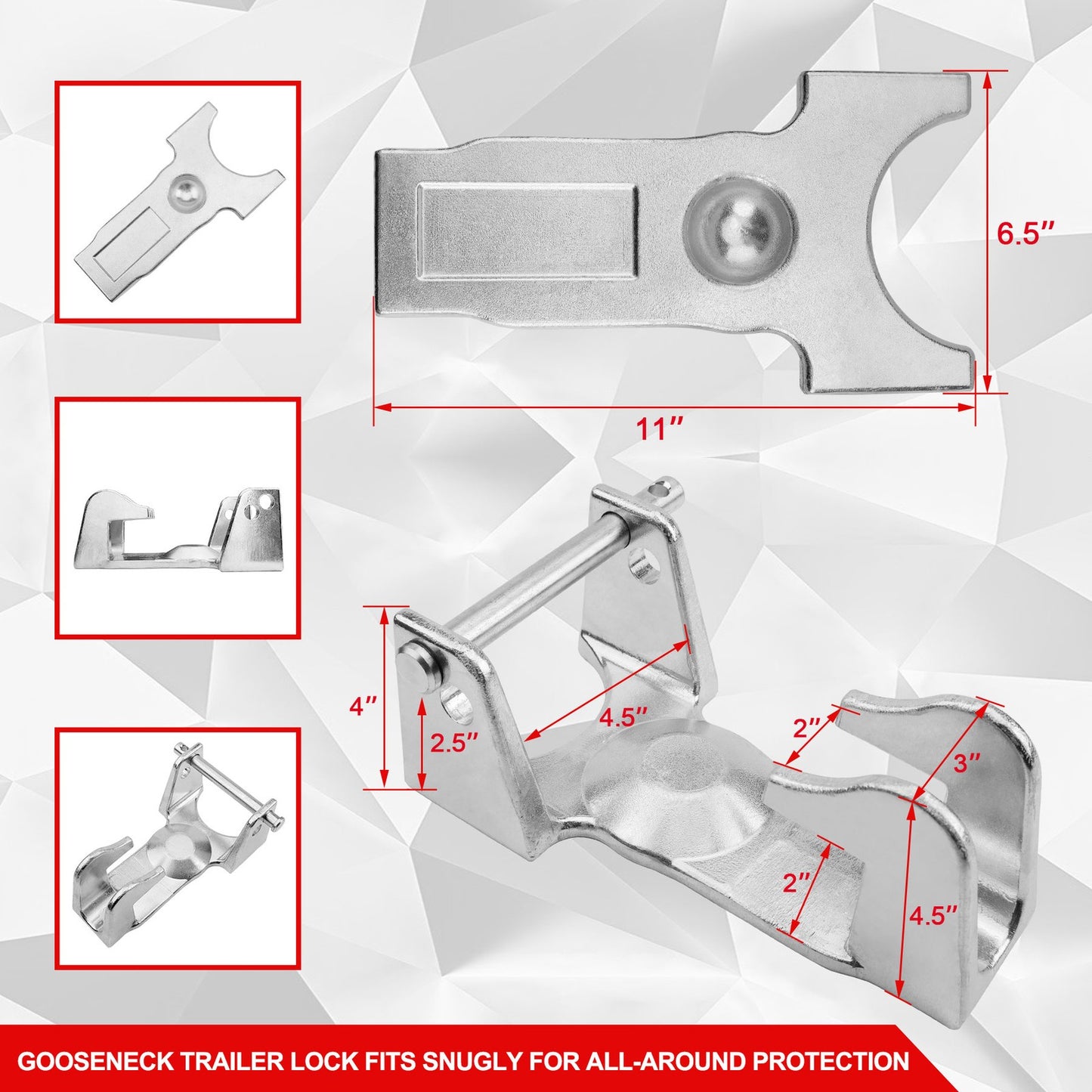Gooseneck Trailer Lock Silver w/ key lock for RVs Livestock Haulers Trailers