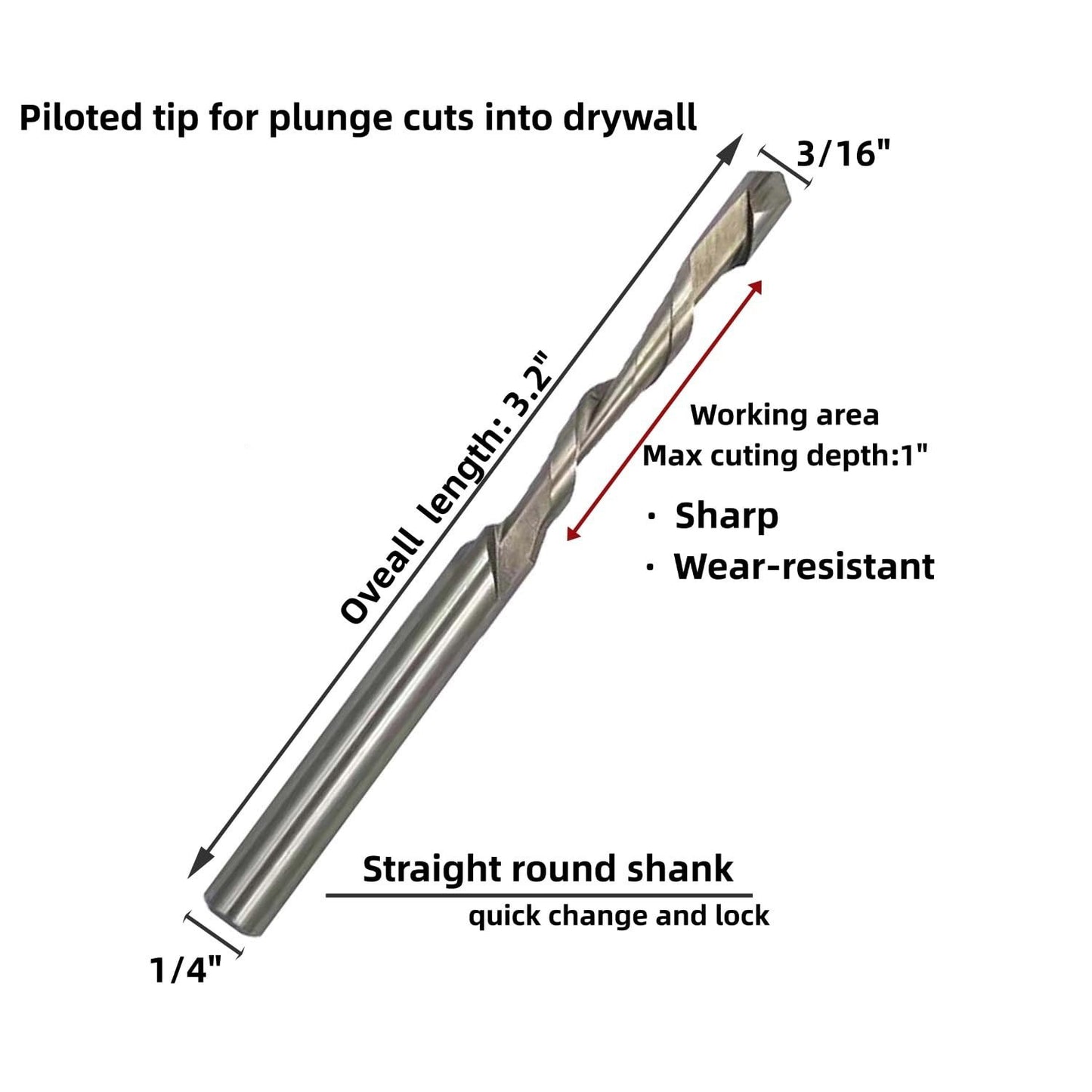 12Pcs Drywall Cut Out Bit 3/16" Guided Point Router Bits Rotary Tool Saw Bit