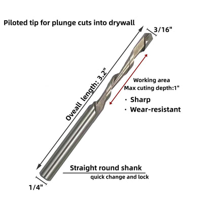 12Pcs Drywall Cut Out Bit 3/16" Guided Point Router Bits Rotary Tool Saw Bit