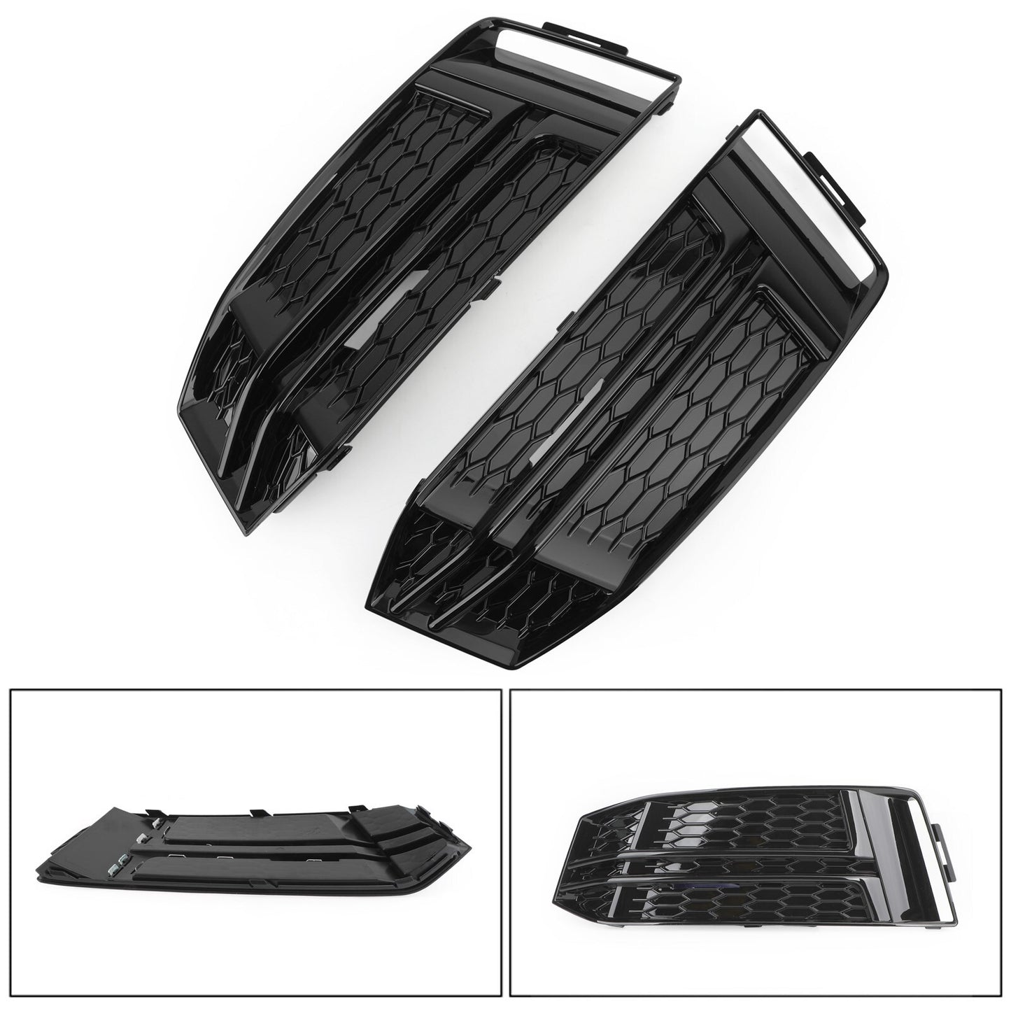 Black Front Fog Light Cover Fit For AUDI A4 B9 S-LINE 2016-2018 Bumper Grille