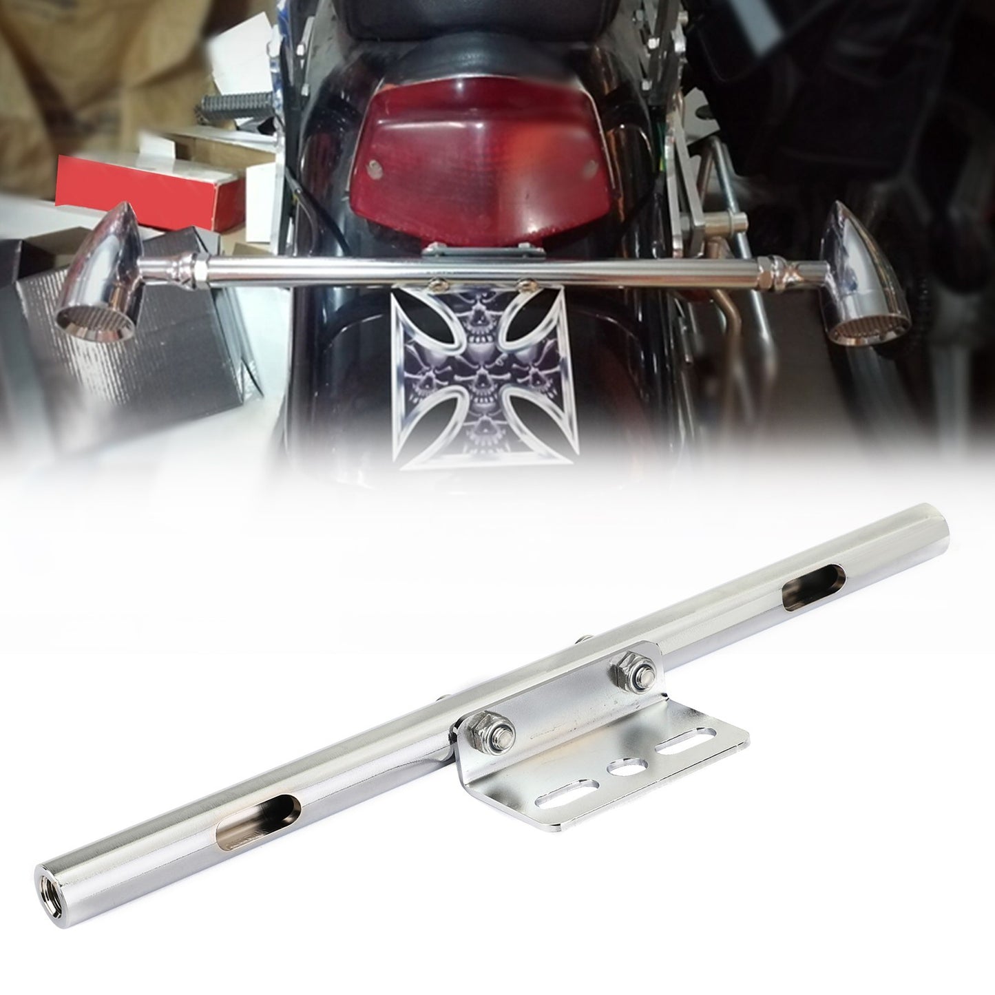 Universal Moto Front Turn Signal Spot Light Bar Mount Bracket Clamp Chrome