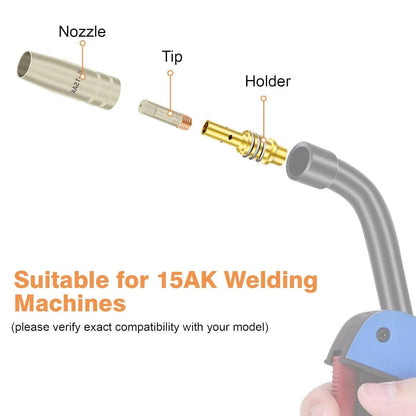 14pcs 15AK MIG MAG Welding Torch Kit 0.03'' 0.8mm Contact Tip Nozzle Diffuser