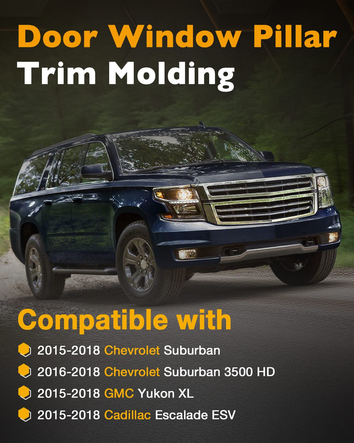 Door Window B/C Pillar Trim Molding Fit 15-18 Chevy Suburban GMC Yukon Cadillac