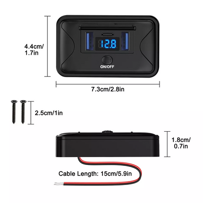 12V Dual USB QC3.0 & PD Port Car Fast Charger Socket Power Outlet On-Off Switch