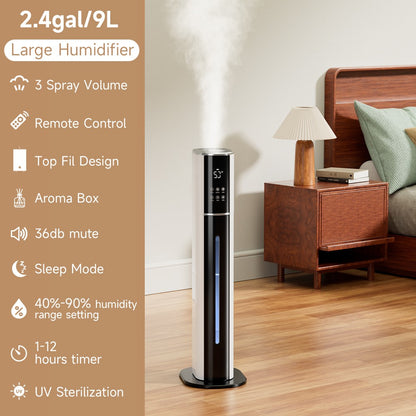 2.4gal/9L Air Purifier Humidifier w/ Timer & Humidity Control 3-Speed Ultrasonic