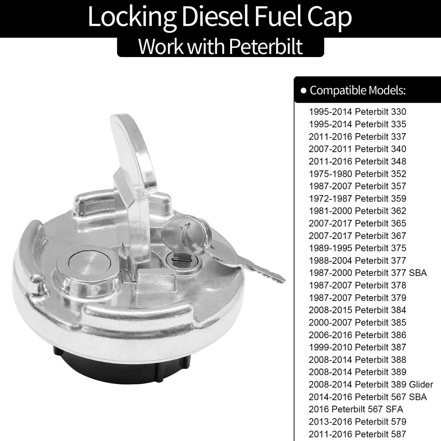 4" Locking Diesel Fuel Cap For 1972-2017 Peterbilt 330-587 Trucks 11-04859-200