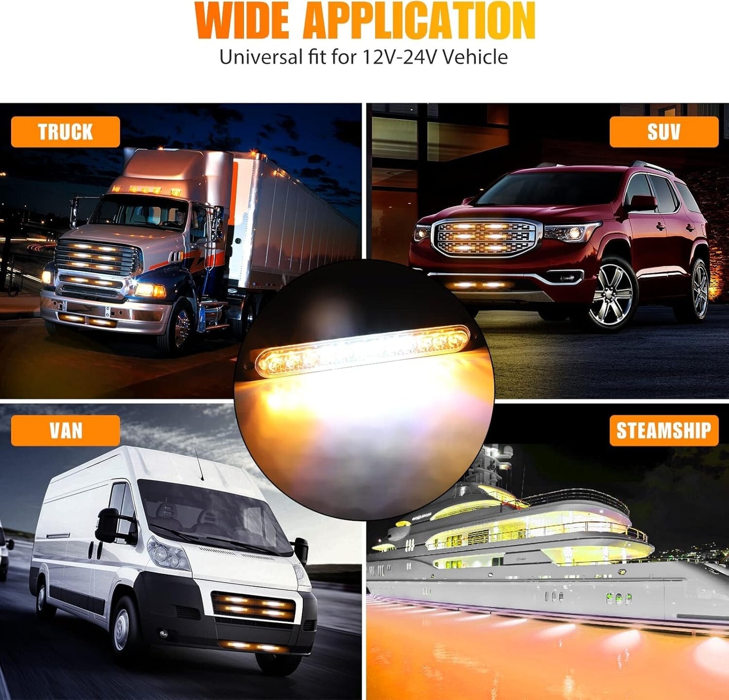 4 PCs Amber(3LEDs)/White(6LEDs)/Amber(3LEDs) Car Truck Light Bar Flashing Lamps