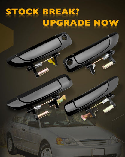 4X Exterior Door Handles Front Rear w/ Lock Cylinder & Key Fit 01-05 Honda Civic
