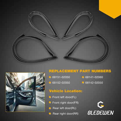 4x Weatherstrip Door Window Rubber Channel Seal For 2002-2006 Toyota Corolla