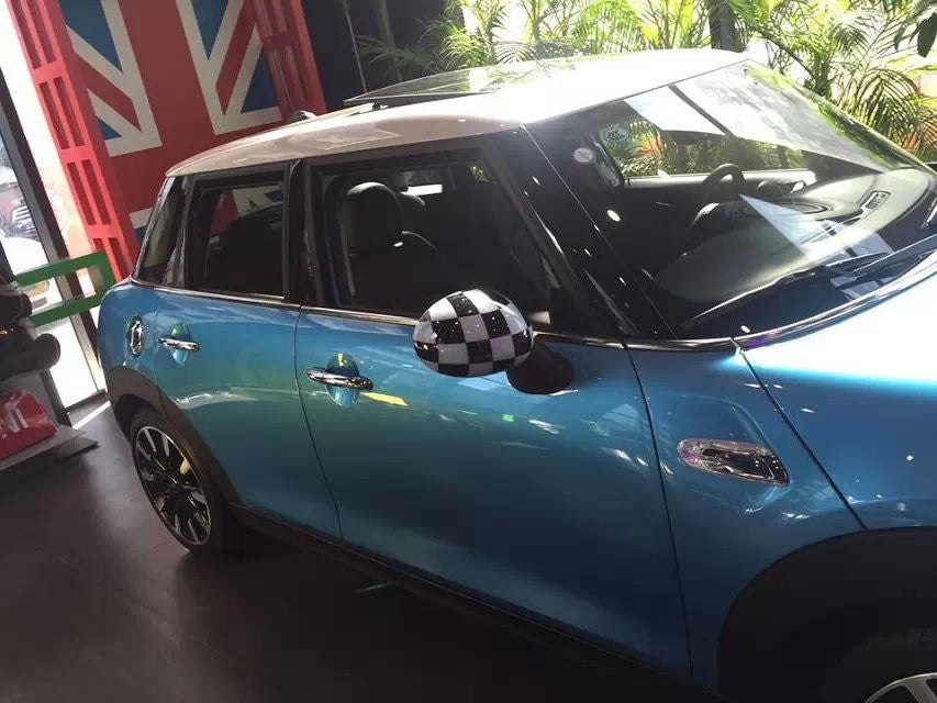 2 Checke Side Mirror Caps Covers for MINI Cooper Hardtop 2014 F55 & 2015 F56