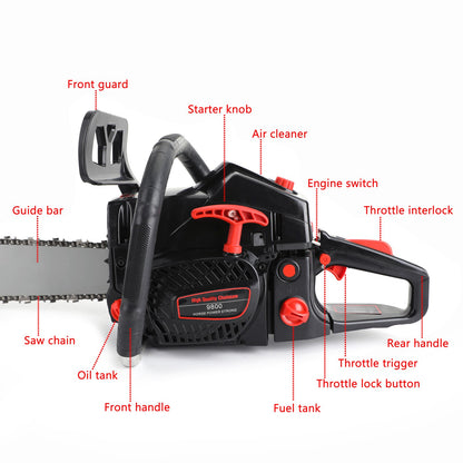 ??62cc Gas Chainsaw 20" Bar Gasoline Powered Chain Saw 2 Cycle Engine Cutting