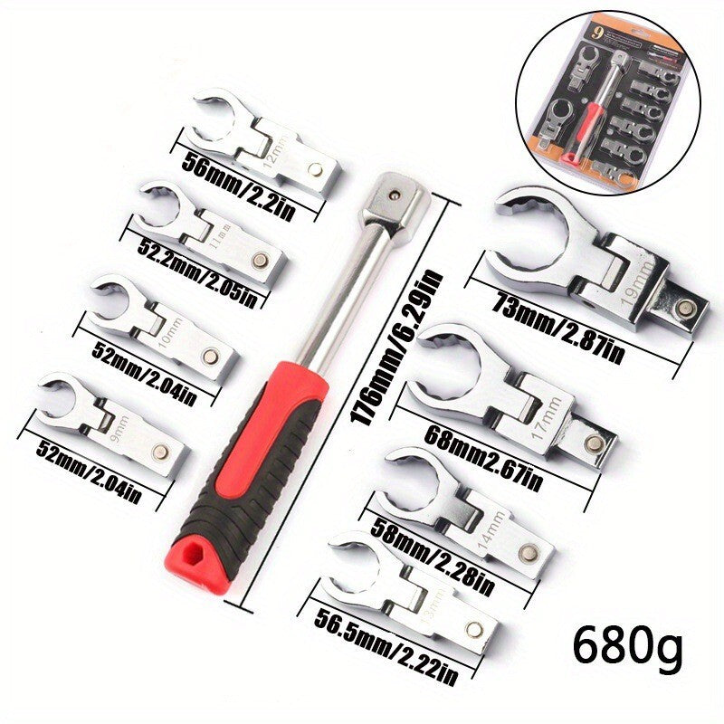9pcs Flare Nut Flexible Open End Offset Box Wrench Metric Set Brake Line Wrench