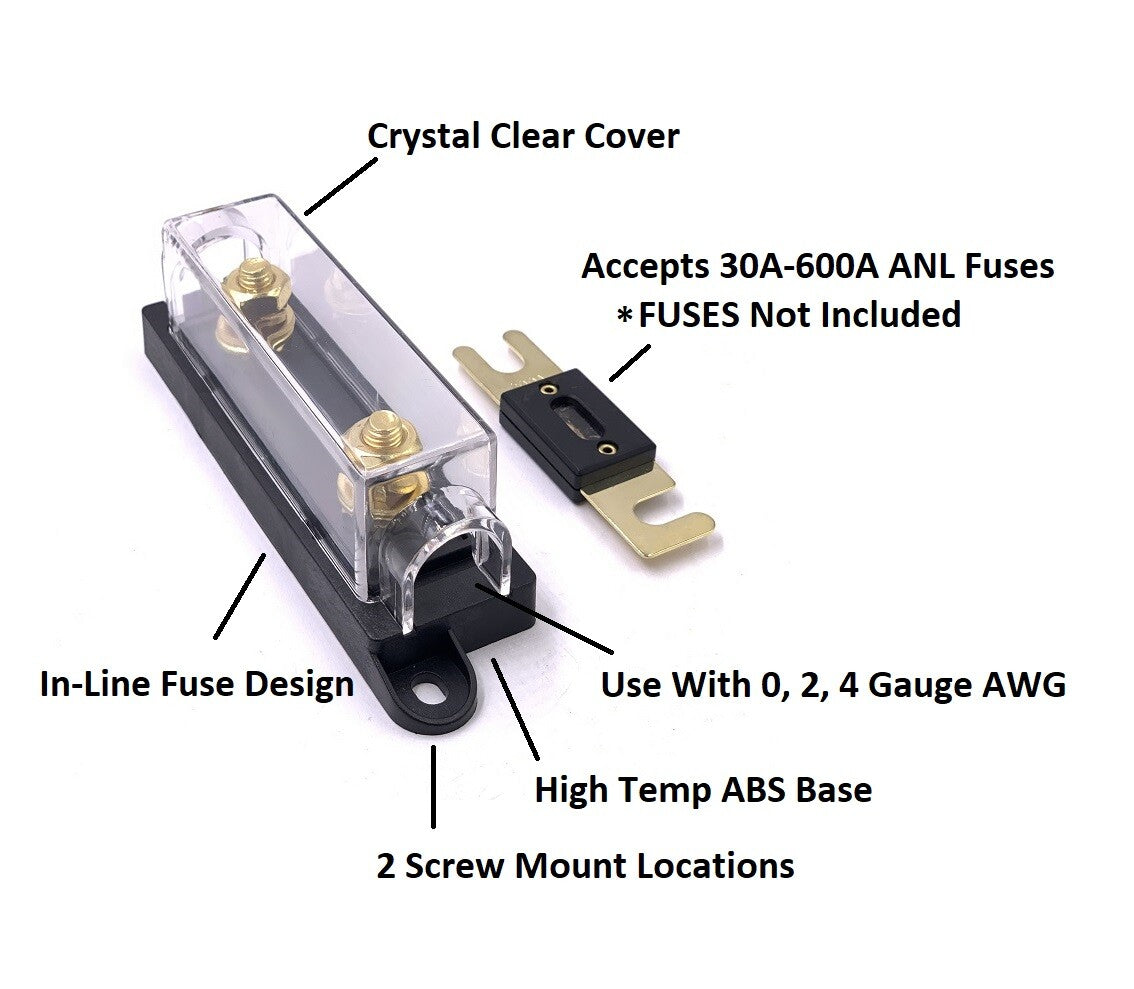 ANL Fuse Holder 30-600A In-Line Bolt Down Fuses 0/2/4 Gauge AWG