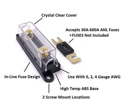 ANL Fuse Holder 30-600A In-Line Bolt Down Fuses 0/2/4 Gauge AWG