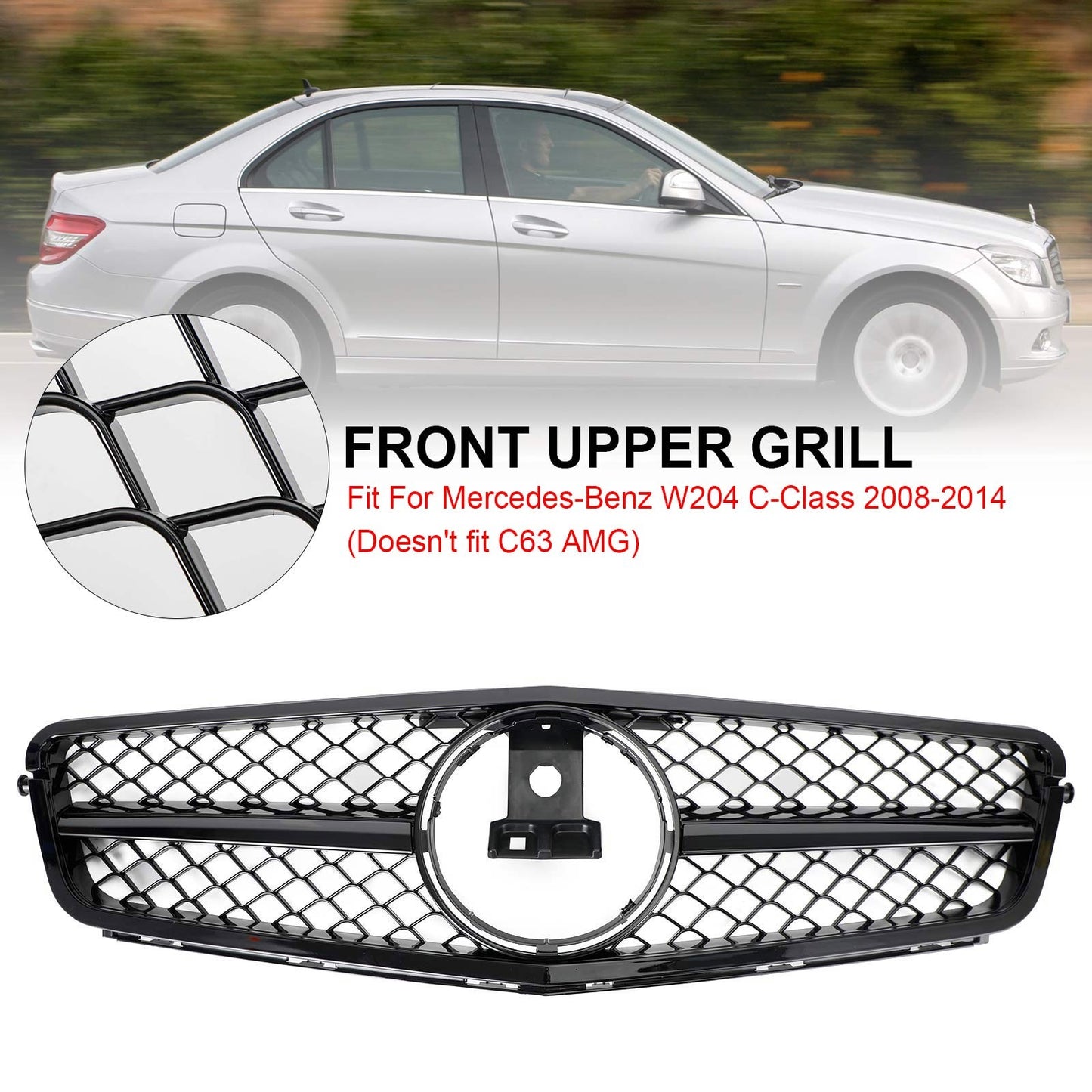 ??Front Bumper Grille Grill For C-Class Benz W204 C300 C350 2008-2014 2013 w/LED