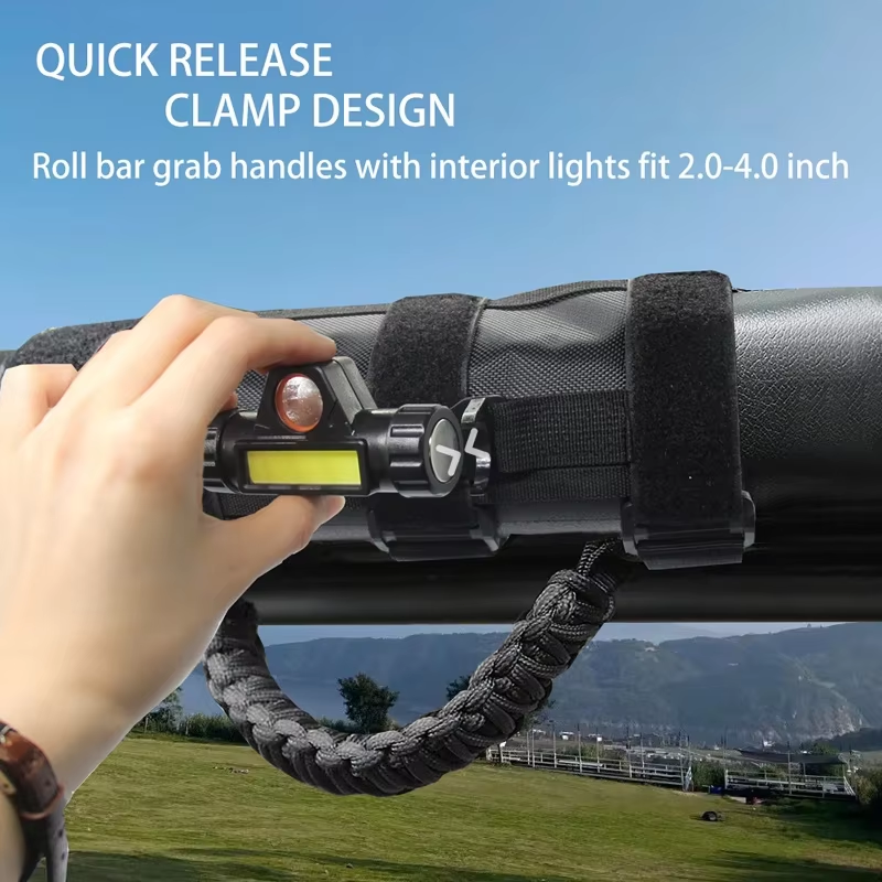 2PCS US Flag Black Roll Bar Grab Handles with Light For Jeep Wrangler TJ JK JL